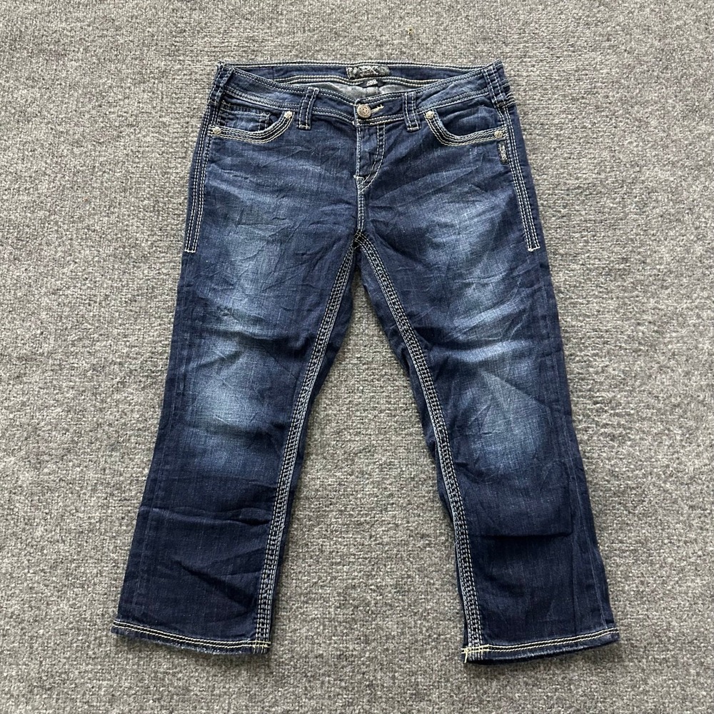 Silver Jeans Co. Capri Womens Size 33 Dark Wash Aiko Thick Stitch Stretch Denim